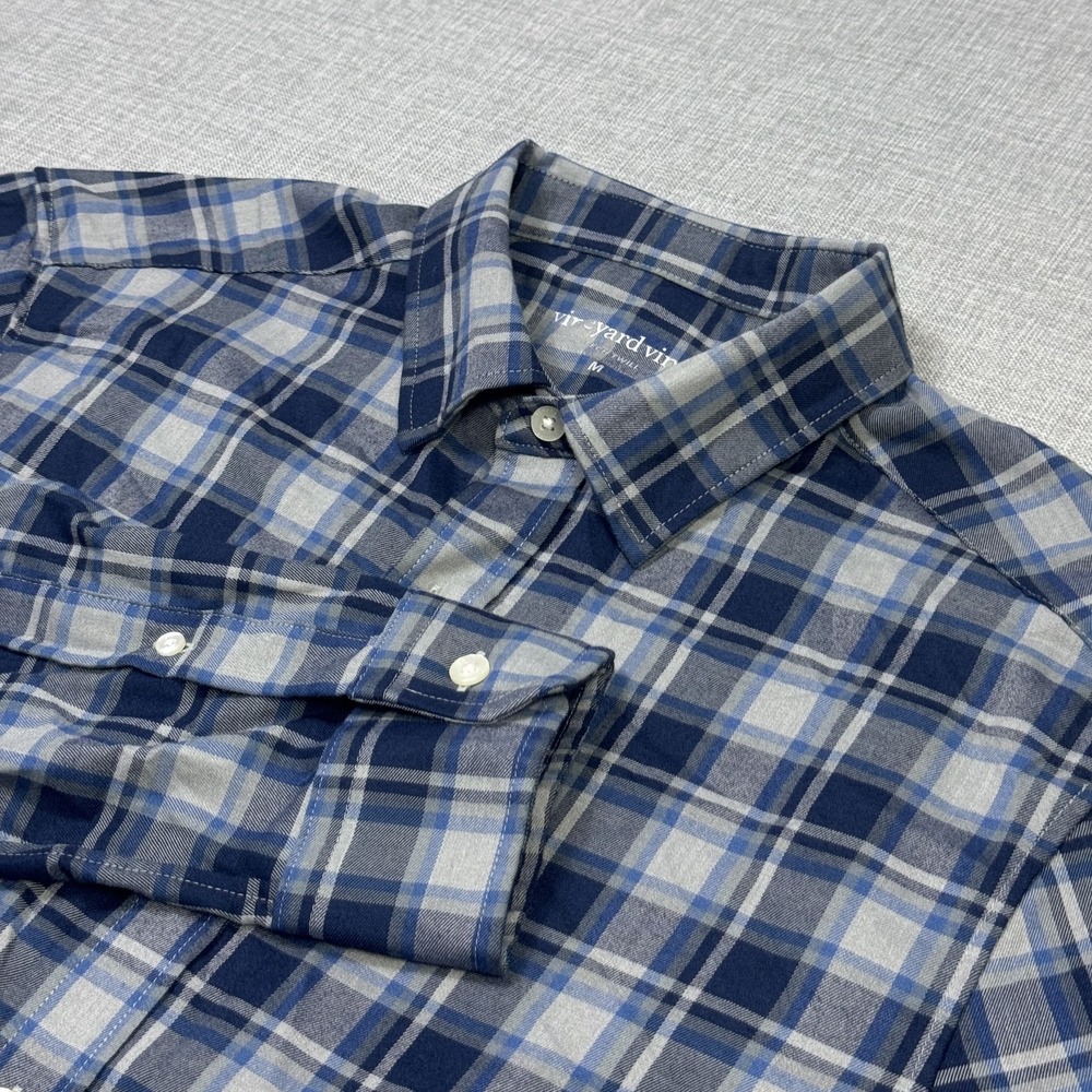 Vineyard Vines Tech Twill Flannel Button-Up Shirt Mens M Blue Plaid Long Sleeve